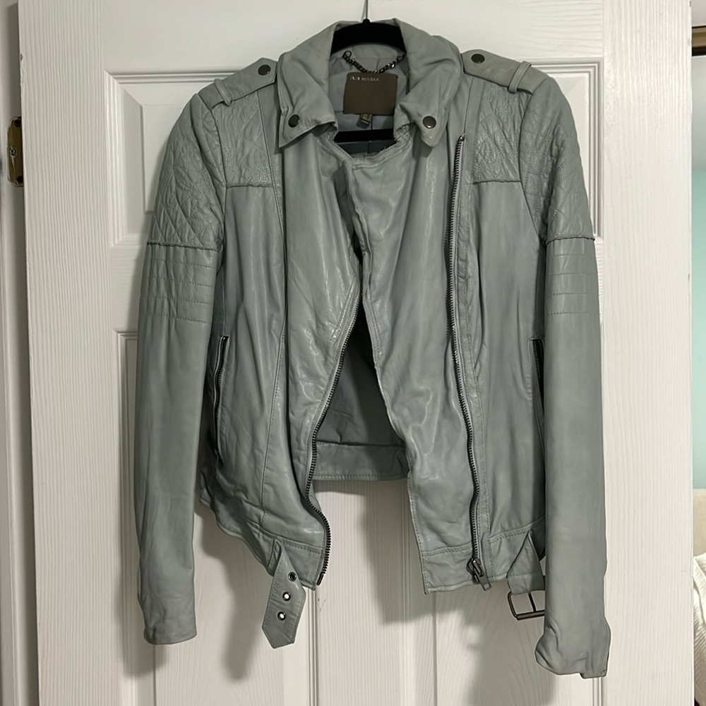 Muubaa light grey leather jacket size 4 US